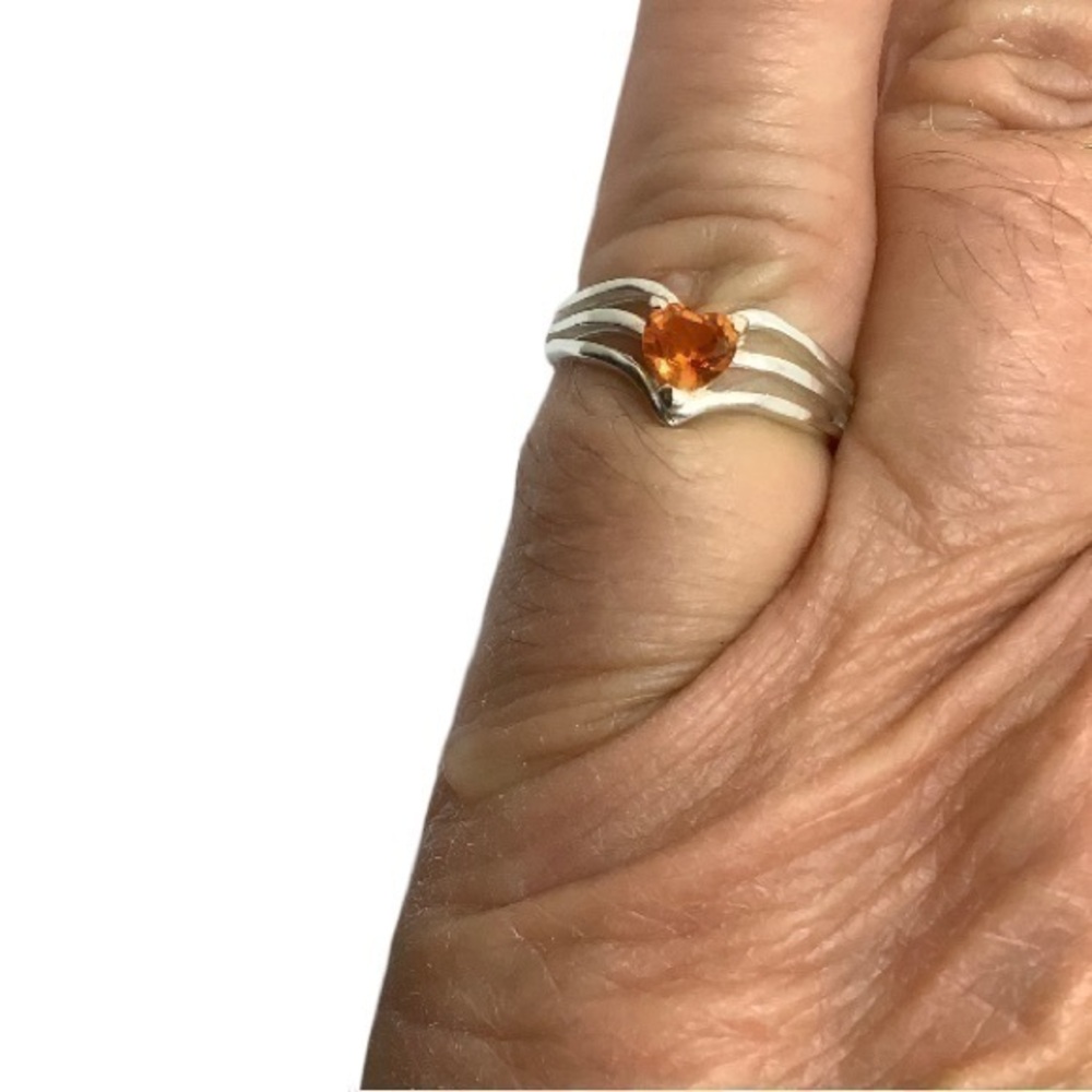 Sterling silver orange heart Cubic Zirconia Ring Size 5